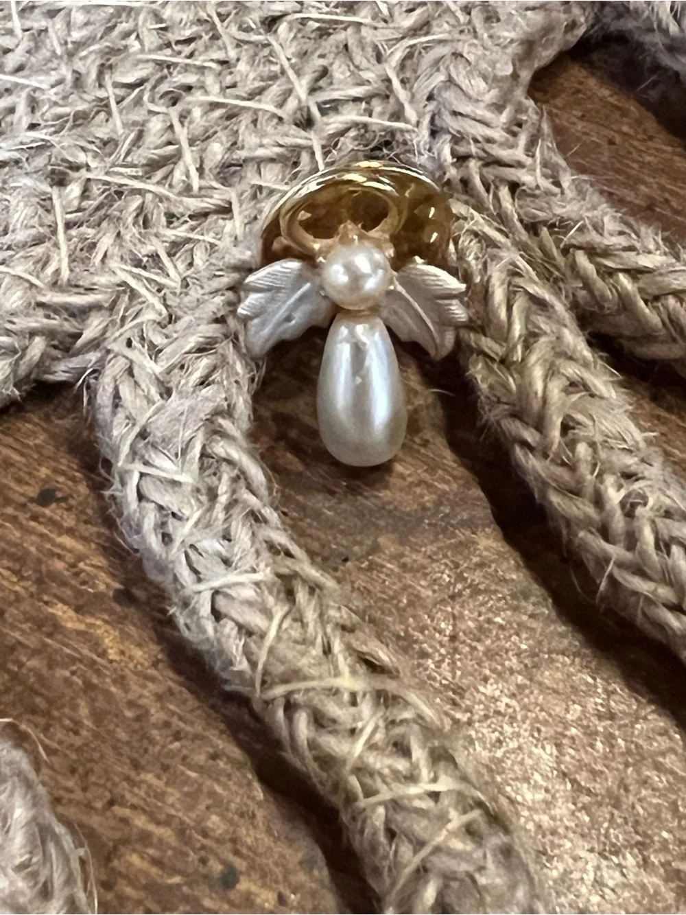 Vintage Goldtone Faux Pearl Angel Lapel Hat Pin Jewelry Collectible